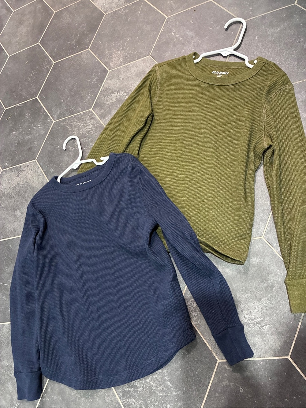 Old Navy Kids Thermal Long Sleeve Tops- Olive Green and Navy Blue